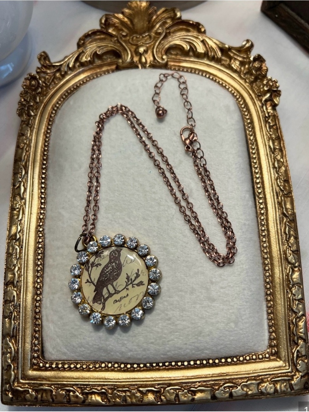 Bird Pendant Necklace with Rose Gold Chain and Crystal Halo